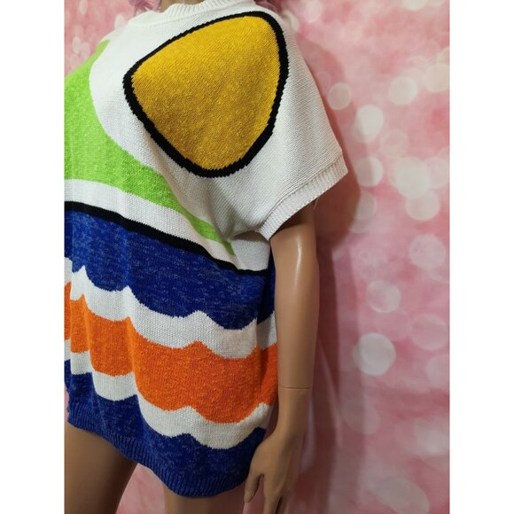 Vintage 80s Tangiers Funky Abstract Print Sweater Oversized Short Sleeve Size M - Picture 7 of 10